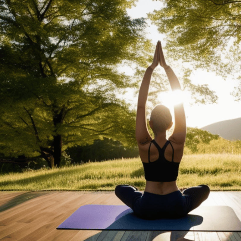 a person performing a yoga pose in a peaceful outdoor setting
